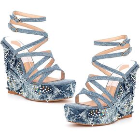Women's Ankle Wrap Wedge Sandals Women's Cross Strap shoes Open Toe Height increase Sandals for Dressy Wedding and Party Women's shoes
