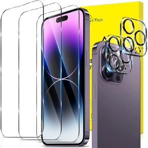 2+3 Pack Screen Protector for iPhone 14 Pro Max with 3 Pack Tempered Glass Screen Protective Film and 2 Pack Camera Lens Protector [9H Hardness] [Bubble Free] Protective Film