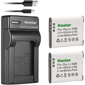 Kastar Battery (X2) & Slim USB Charger for Olympus LI-50B, LI-50C, Pentax D-LI92, DLI92, Panasonic VW-VBX090 and Olympus Stylus,Tough Series, Pentax Optio Series, Panasonic HX-WA03 WA2 WA20 WA3 WA301