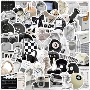 61pcs Art Aesthetic Stickers Funny Cool Black White Trendy Stickers for Teen Journal Pad Waterproof Vinyl Decals for Laptop Water Bottle Computer Scrapbook Skateboard