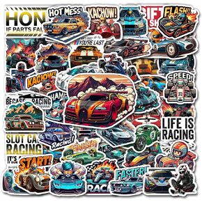 Pack 50 PCS Car Racing Stickers Print Waterproof Vinyl Decals Aesthetic Motorcycle Items for Men Adults Him Sport Lovers Decorative Water Bottles Scrapbook Laptop Suitcase