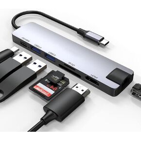 7-in-1 USB C Hub with 4K 60Hz HDMI, 1Gbps Ethernet, 100W Power Delivery, SD/TF Card Slots, USB 3.0 Data Ports for MacBook, iPad Pro, XPS