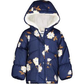 OshKosh B’gosh baby-girls Hooded Winter Coat, Navy With Stylish Allover Floral Design