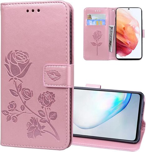 Wallet Case for Samsung Galaxy S22 Plus,Classic Rose Flower Pattern Shockproof PU Leather Case with Strong Magnetic Clasp and Card Slots Holder Cover for Samsung Galaxy S22 Plus MG Pink in Saudi Arabia