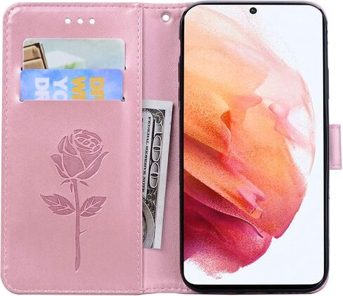 Wallet Case for Samsung Galaxy S22 Plus,Classic Rose Flower Pattern Shockproof PU Leather Case with Strong Magnetic Clasp and Card Slots Holder Cover for Samsung Galaxy S22 Plus MG Pink in Saudi Arabia