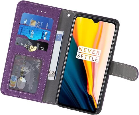 Asuwish Compatible with OnePlus 7T Wallet Case and Tempered Glass Screen Protector TPU Flip Cover Credit Card Holder Stand Cell Phone Cases for OnePlus7t 5G One Plus7T 1 Plus T7 1plus + 1+ 1+7T Purple in Kuwait