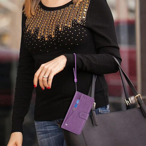 Asuwish Compatible with OnePlus 7T Wallet Case and Tempered Glass Screen Protector TPU Flip Cover Credit Card Holder Stand Cell Phone Cases for OnePlus7t 5G One Plus7T 1 Plus T7 1plus + 1+ 1+7T Purple in Kuwait