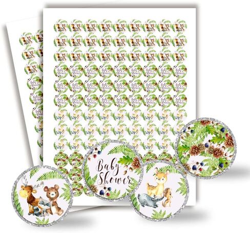 Watercolor Woodland Forest Animals Baby Sprinkle Baby Shower Kiss Sticker Labels, 300 Party Circle Stickers sized 0.75" for Chocolate Drop Kisses by Amanda Creation, Great for Favors, Treats, Envelope Seals & Goodie Bags in Saudi Arabia