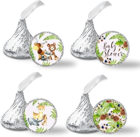 Watercolor Woodland Forest Animals Baby Sprinkle Baby Shower Kiss Sticker Labels, 300 Party Circle Stickers sized 0.75" for Chocolate Drop Kisses by Amanda Creation, Great for Favors, Treats, Envelope Seals & Goodie Bags in Saudi Arabia