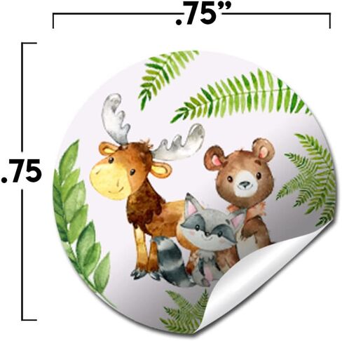 Watercolor Woodland Forest Animals Baby Sprinkle Baby Shower Kiss Sticker Labels, 300 Party Circle Stickers sized 0.75" for Chocolate Drop Kisses by Amanda Creation, Great for Favors, Treats, Envelope Seals & Goodie Bags in Saudi Arabia