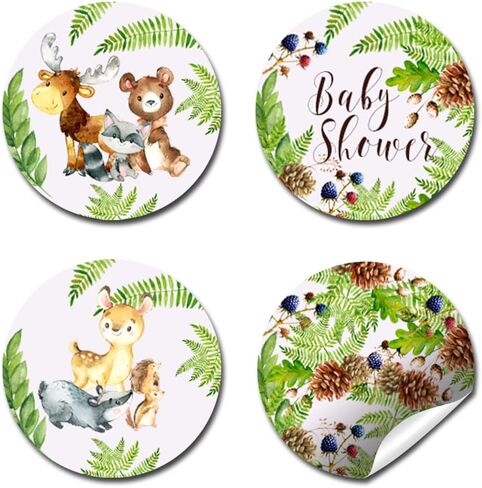 Watercolor Woodland Forest Animals Baby Sprinkle Baby Shower Kiss Sticker Labels, 300 Party Circle Stickers sized 0.75" for Chocolate Drop Kisses by Amanda Creation, Great for Favors, Treats, Envelope Seals & Goodie Bags in Saudi Arabia