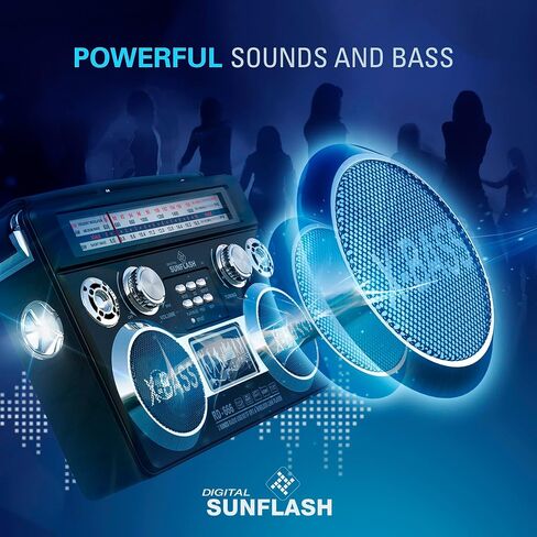 RD-666 ريترو AM/FM/SW راديو محمول قابل لإعادة الشحن بثلاثة نطاقات مع بلوتوث Boombox، ضوء فلاش، USB/SD/MicroSD/AUX متوافق مع أجهزة الكمبيوتر التي تعمل بنظام Windows وiPhone وAndroid وSamsung (أسود) in Kuwait