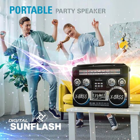 RD-666 ريترو AM/FM/SW راديو محمول قابل لإعادة الشحن بثلاثة نطاقات مع بلوتوث Boombox، ضوء فلاش، USB/SD/MicroSD/AUX متوافق مع أجهزة الكمبيوتر التي تعمل بنظام Windows وiPhone وAndroid وSamsung (أسود) in Kuwait