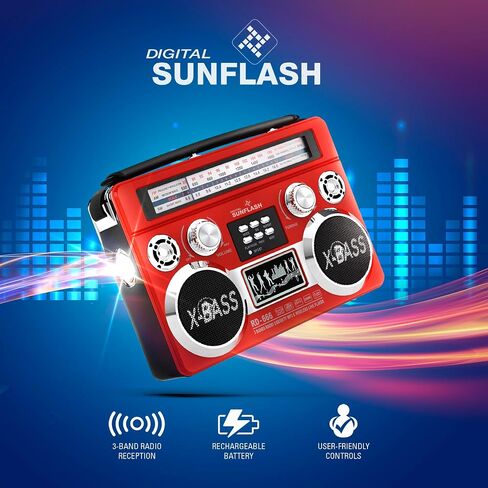 RD-666 ريترو AM/FM/SW راديو محمول قابل لإعادة الشحن بثلاثة نطاقات مع بلوتوث Boombox، ضوء فلاش، USB/SD/MicroSD/AUX متوافق مع أجهزة الكمبيوتر التي تعمل بنظام Windows وiPhone وAndroid وSamsung (أسود) in Kuwait