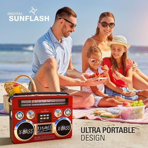 RD-666 ريترو AM/FM/SW راديو محمول قابل لإعادة الشحن بثلاثة نطاقات مع بلوتوث Boombox، ضوء فلاش، USB/SD/MicroSD/AUX متوافق مع أجهزة الكمبيوتر التي تعمل بنظام Windows وiPhone وAndroid وSamsung (أسود) in Kuwait