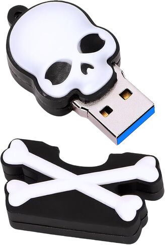 محرك أقراص فلاش USB 3.0 سعة 128 جيجابايت، رسوم متحركة جديدة للهالوين، هيكل عظمي بشري، عصا ذاكرة من مطاط السيليكون باللون الأسود in Saudi Arabia
