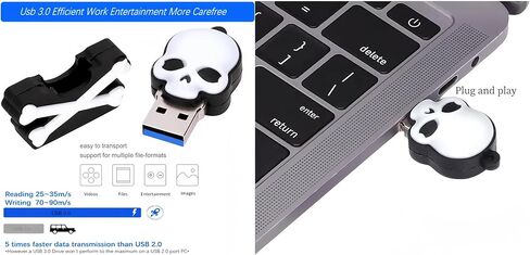 محرك أقراص فلاش USB 3.0 سعة 128 جيجابايت، رسوم متحركة جديدة للهالوين، هيكل عظمي بشري، عصا ذاكرة من مطاط السيليكون باللون الأسود in Saudi Arabia