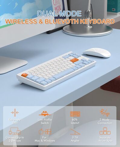 MAGIC-REFINER RKL680 Ultra-Thin Wireless Mechanical Keyboard, 60% Percent Gaming Keyboard, Apex Pro Mini 2.4Ghz/Bluetooth 5.0 Dual Mode, 68 Keys Low-Profile Linear Red Switch for Win/MAC/Tablet in Kuwait