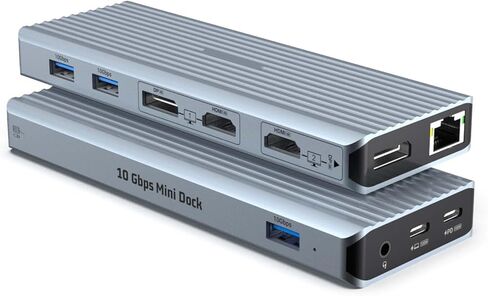 محطة إرساء محور USB C 11 في 1 مع شاشة عرض متعددة لـ D-ell وHua-wei وLe-novo - تتضمن كابلات 2 C إلى C وC إلى A، و2 * 4K HDMI، و2 * 4K DP، و3 * 10 جيجابت في الثانية USB- أ، إيثرنت، بي دي، مقبس 3.5 ملم in Kuwait