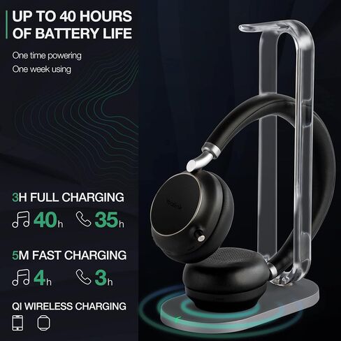 Yealink BH76 with Charging Stand Wireless Bluetooth Headset for Work, Business Active Noise Cancelling Headset with 5X Microphone, Teams Certified Headset for Computer Mobile, up to 35h Talking, ANC in Saudi Arabia