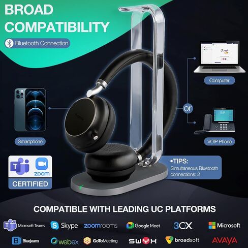 Yealink BH76 with Charging Stand Wireless Bluetooth Headset for Work, Business Active Noise Cancelling Headset with 5X Microphone, Teams Certified Headset for Computer Mobile, up to 35h Talking, ANC in Saudi Arabia