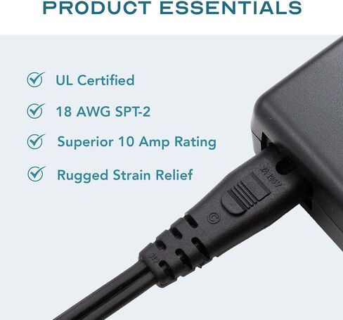 6ft (2Pk) 2 Prong C7 Non-Polarized Xbox, PS2, PS3, PS4,PS5 Power Cord/Non-Polarized AC Power Cord, Compatible with Samsung Sony LG TV AppleTV 4K in Kuwait