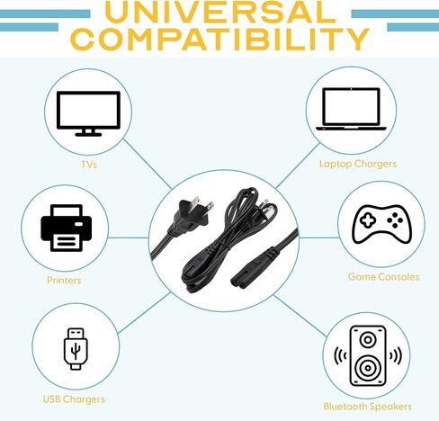 6ft (2Pk) 2 Prong C7 Non-Polarized Xbox, PS2, PS3, PS4,PS5 Power Cord/Non-Polarized AC Power Cord, Compatible with Samsung Sony LG TV AppleTV 4K in Kuwait