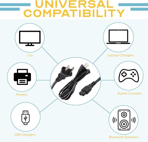6ft (2Pk) 2 Prong C7 Non-Polarized Xbox, PS2, PS3, PS4,PS5 Power Cord/Non-Polarized AC Power Cord, Compatible with Samsung Sony LG TV AppleTV 4K in Kuwait