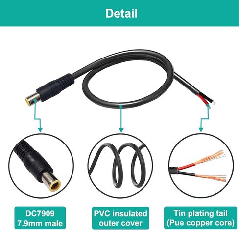 2 قطعة DC7909 كابل أسلاك التوصيل المصنوعة، 12 فولت 24 فولت تيار مستمر 8 مم قابس أنثى إلى سلك عاري سلك طاقة مفتوح نهاية كابل إصلاح التيار، 0.98 قدم 16AWG تيار مستمر 7.9 × 5.5 مم موصل أسطواني ضفيرة للخلية الشمسية، طاقة الكمبيوتر المحمول in Saudi Arabia