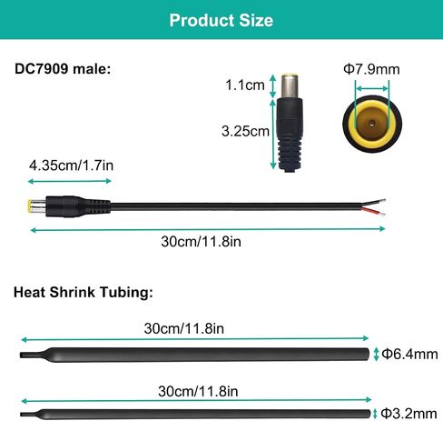 2 قطعة DC7909 كابل أسلاك التوصيل المصنوعة، 12 فولت 24 فولت تيار مستمر 8 مم قابس أنثى إلى سلك عاري سلك طاقة مفتوح نهاية كابل إصلاح التيار، 0.98 قدم 16AWG تيار مستمر 7.9 × 5.5 مم موصل أسطواني ضفيرة للخلية الشمسية، طاقة الكمبيوتر المحمول in Saudi Arabia