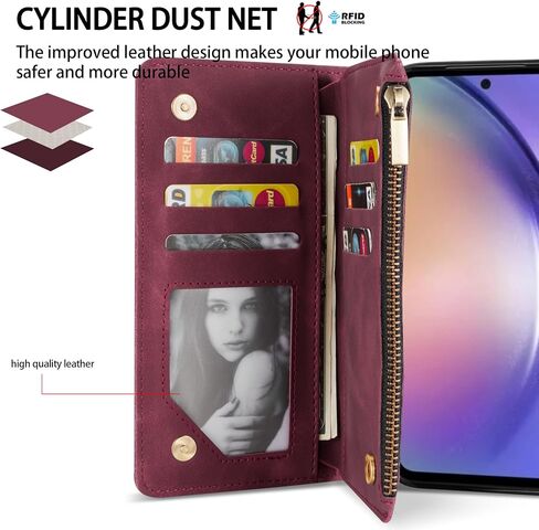 ZZXX Samsung Galaxy A54 5G Wallet Case with RFID Blocking Card Slot PU Leather Zipper Flip Folio with Strap Kickstand Protective Cover for Samsung Galaxy A54 Phone Case Wallet(Wine Red-6.5 inch) in Saudi Arabia