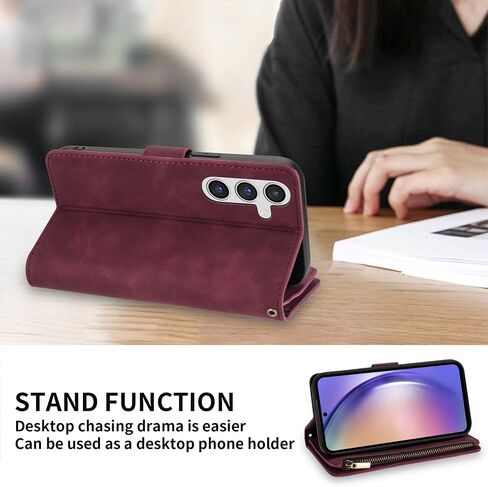 ZZXX Samsung Galaxy A54 5G Wallet Case with RFID Blocking Card Slot PU Leather Zipper Flip Folio with Strap Kickstand Protective Cover for Samsung Galaxy A54 Phone Case Wallet(Wine Red-6.5 inch) in Saudi Arabia