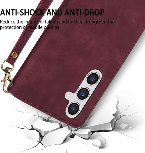 ZZXX Samsung Galaxy A54 5G Wallet Case with RFID Blocking Card Slot PU Leather Zipper Flip Folio with Strap Kickstand Protective Cover for Samsung Galaxy A54 Phone Case Wallet(Wine Red-6.5 inch) in Saudi Arabia