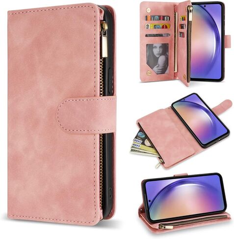 ZZXX Samsung Galaxy A54 5G Wallet Case with RFID Blocking Card Slot PU Leather Zipper Flip Folio with Strap Kickstand Protective Cover for Samsung Galaxy A54 Phone Case Wallet(Wine Red-6.5 inch) in Saudi Arabia
