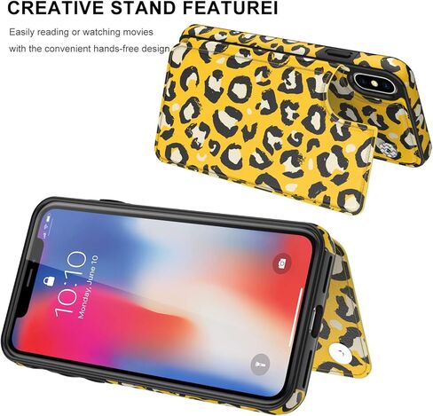 حافظة LETO لهاتف iPhone X، حافظة iPhone Xs، حافظة محفظة جلدية بتصميمات عصرية للفتيات والنساء، غطاء قابل للطي مع فتحات للبطاقات، حافظة هاتف واقية لكوكبة X/Xs in Kuwait