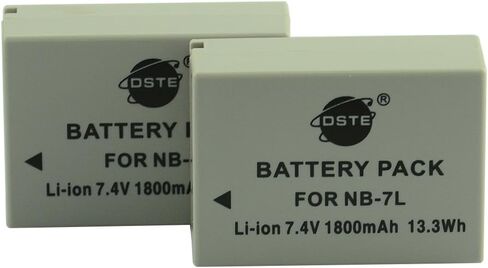 DSTE® قطعتان من بطارية ليثيوم أيون بديلة NB-7L + شاحن DC86U لكاميرات Canon PowerShot G10 وG11 وG12 وSX30 IS الرقمية in Saudi Arabia