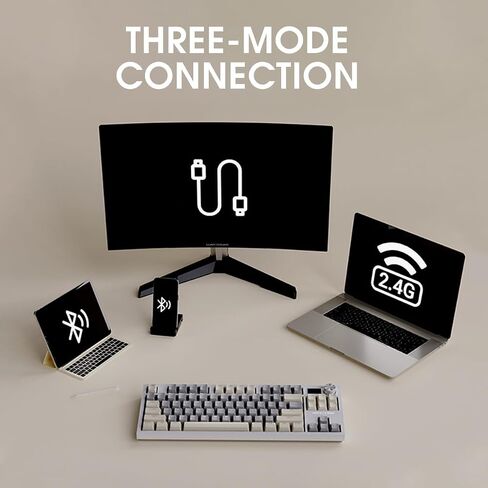 Tri-Mode Bluetooth Wireless hot swappable Mechanical Keyboard with Display and rotatable Control Buttons. 84 Series Keyboard, Full Key plushless, Customized by Macro Lighting Effects.(Grey) in Saudi Arabia
