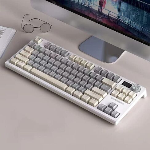 Tri-Mode Bluetooth Wireless hot swappable Mechanical Keyboard with Display and rotatable Control Buttons. 84 Series Keyboard, Full Key plushless, Customized by Macro Lighting Effects.(Grey) in Saudi Arabia