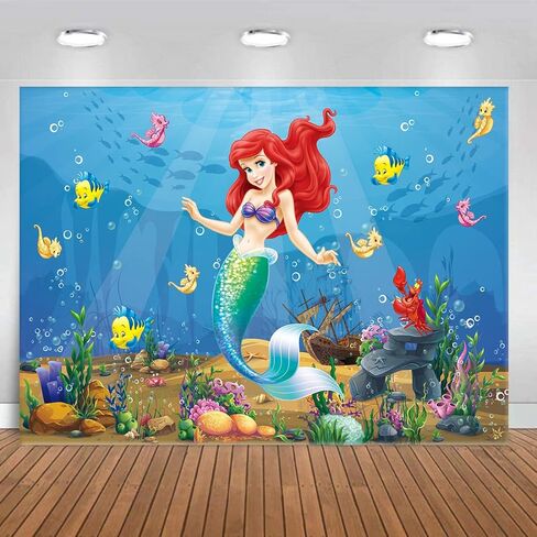 7x5FT ارييل حورية البحر الأميرة التصوير الفوتوغرافي تحت البحر ليتل ميرميد صورة خلفية للأطفال حفلة عيد ميلاد الخلفيات الديكور in Kuwait