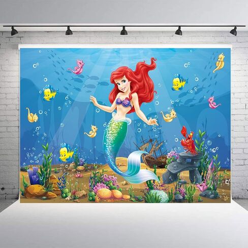 7x5FT ارييل حورية البحر الأميرة التصوير الفوتوغرافي تحت البحر ليتل ميرميد صورة خلفية للأطفال حفلة عيد ميلاد الخلفيات الديكور in Kuwait