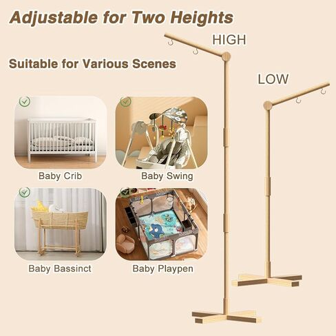 Baby Crib Mobile Arm, 61.81" Tall Mobile Holder for Crib, Wooden Nursery Mobiles for Crib, Baby Boys Girls Crib Hanging, Floor Stand Crib Attached Hanger in Saudi Arabia