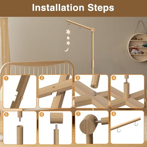Baby Crib Mobile Arm, 61.81" Tall Mobile Holder for Crib, Wooden Nursery Mobiles for Crib, Baby Boys Girls Crib Hanging, Floor Stand Crib Attached Hanger in Saudi Arabia
