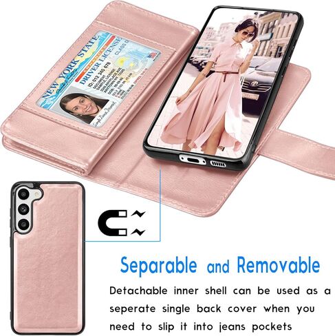 Galaxy S23+ Case, Galaxy S23 Plus Wallet Case, Tekcoo Luxury PU Leather ID Cash Credit Card Slots Holder Carrying Folio Flip Cover [Detachable Magnetic Hard Case] for Samsung S23 Plus 5G [Rose Gold] in Saudi Arabia