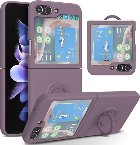 UEEBAI Case for Samsung Galaxy Z Flip 5 5G, Slim Liquid Silicone Phone Case with 360 Rotatable Ring Holder Kickstand Fashion Magnetic Car Mount Shockproof TPU Bumper Cover - Black in Saudi Arabia