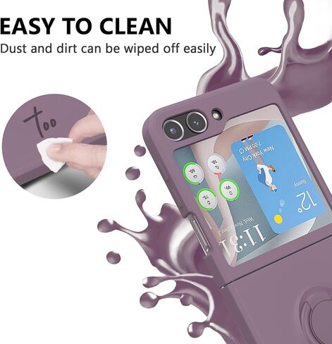 UEEBAI Case for Samsung Galaxy Z Flip 5 5G, Slim Liquid Silicone Phone Case with 360 Rotatable Ring Holder Kickstand Fashion Magnetic Car Mount Shockproof TPU Bumper Cover - Black in Saudi Arabia