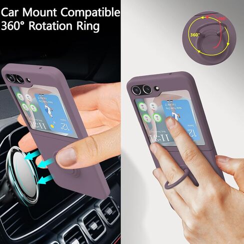 UEEBAI Case for Samsung Galaxy Z Flip 5 5G, Slim Liquid Silicone Phone Case with 360 Rotatable Ring Holder Kickstand Fashion Magnetic Car Mount Shockproof TPU Bumper Cover - Black in Saudi Arabia