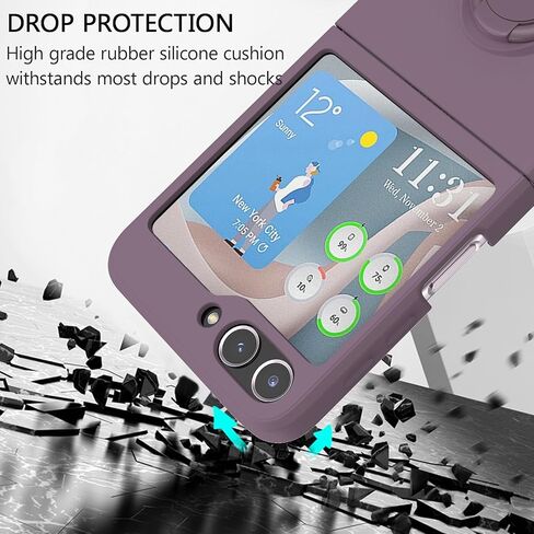 UEEBAI Case for Samsung Galaxy Z Flip 5 5G, Slim Liquid Silicone Phone Case with 360 Rotatable Ring Holder Kickstand Fashion Magnetic Car Mount Shockproof TPU Bumper Cover - Black in Saudi Arabia