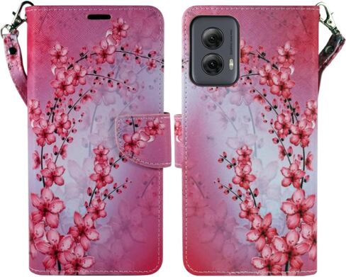 Zase Moto G Power 5G (2024) Wallet Phone Case Purse Protective Premium PU Leather Magnetic Closure w/Kickstand ID Card Slot Wrist Strap Cute Design for Motorola G Power 2024 (Black Pink Butterfly) in Saudi Arabia