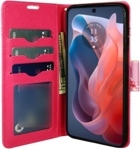 Zase Moto G Power 5G (2024) Wallet Phone Case Purse Protective Premium PU Leather Magnetic Closure w/Kickstand ID Card Slot Wrist Strap Cute Design for Motorola G Power 2024 (Black Pink Butterfly) in Saudi Arabia