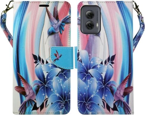 Zase Moto G Power 5G (2024) Wallet Phone Case Purse Protective Premium PU Leather Magnetic Closure w/Kickstand ID Card Slot Wrist Strap Cute Design for Motorola G Power 2024 (Black Pink Butterfly) in Saudi Arabia